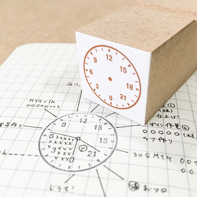 スケジュール時計のはんこ：直径25mm：1周24時間：12時始まり