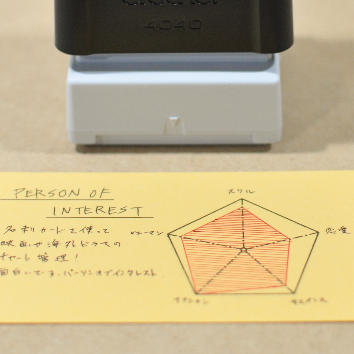 五角形のレーダーチャートスタンプ 浸透印・Ｌサイズ（横37mm）とMサイズ（横24mm）