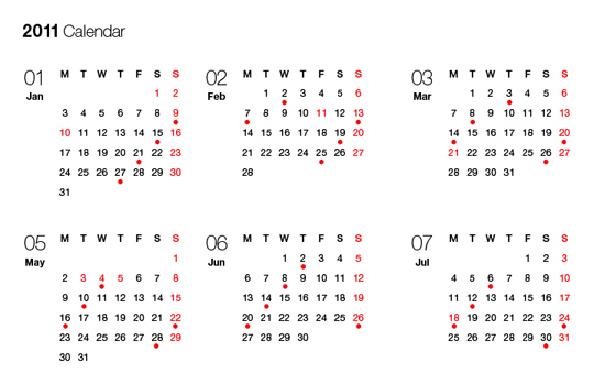 モレスキン用2011年年間カレンダー